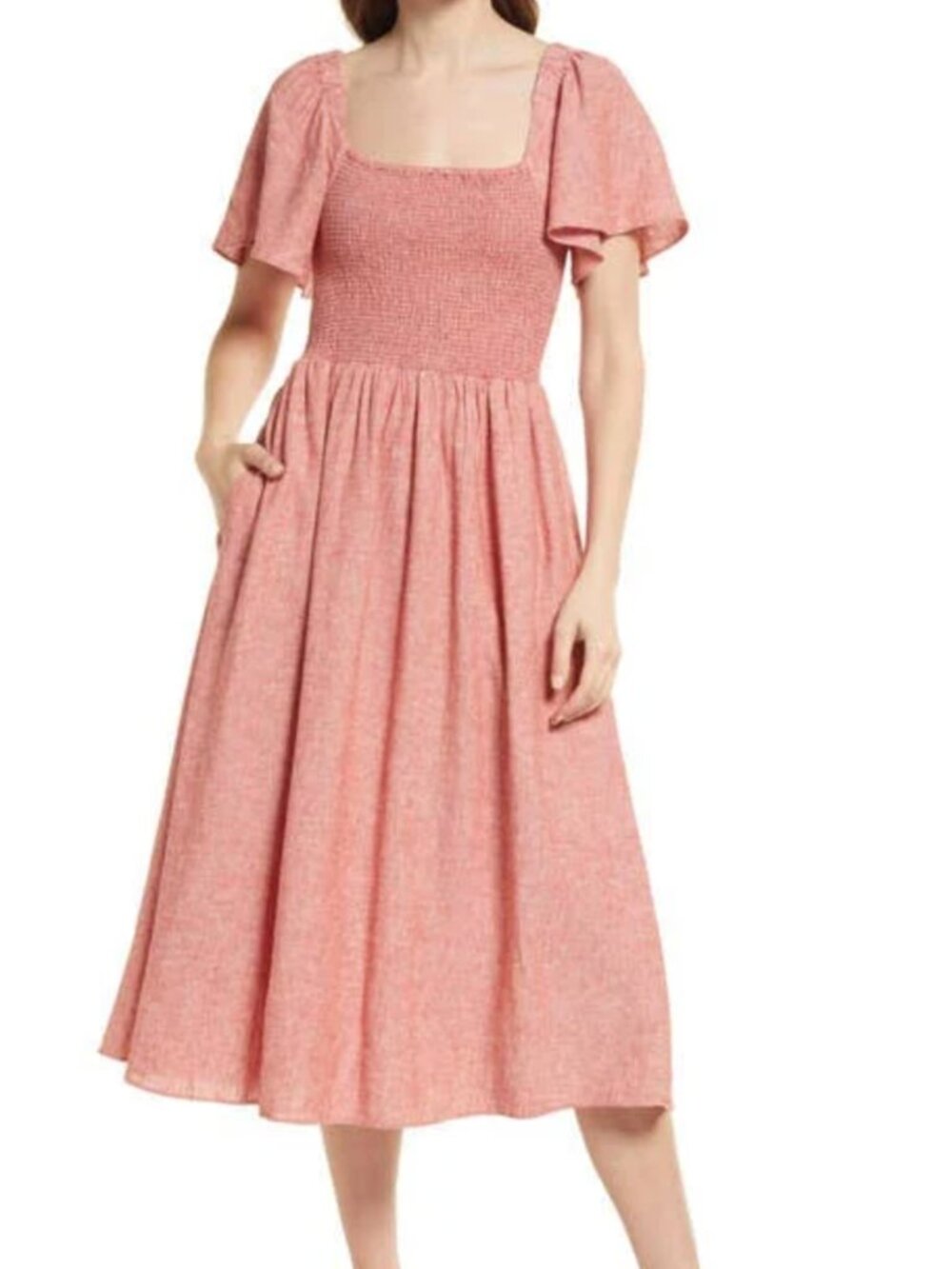NWT Linen-Blend Lucie Midi Dress (Pink, XS)